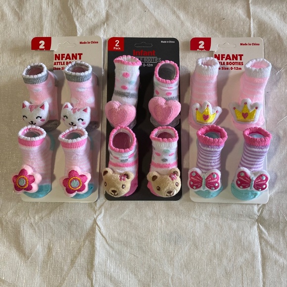 Old East Main Company Shoes Six Pair Baby Girl Rattle Booties New